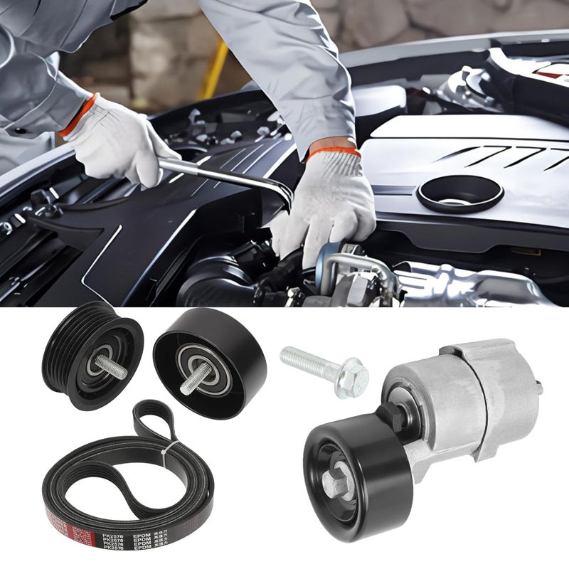 GNXFixt Tensioner & Serpentine V-Ribbed Belt & Idler Pulley Kit for 2.0L 2.4L Sonata Tucson Optima Hybrid Sorento for Sportage Turbo 252122G760 2528125000 2528825001 - Image 2